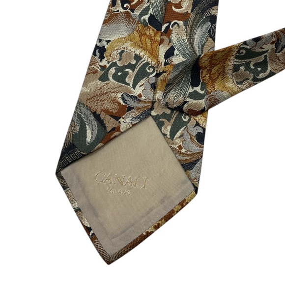 CANALI VINTAGE Gray/Brown Paisley Silk LUXURY Tie ITALY - Picture 4 of 4